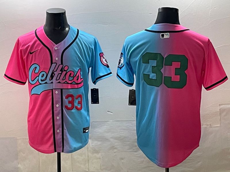 Men 2025 Boston Celtics 33 No Name Blue pink Nike NBA Jersey style 02